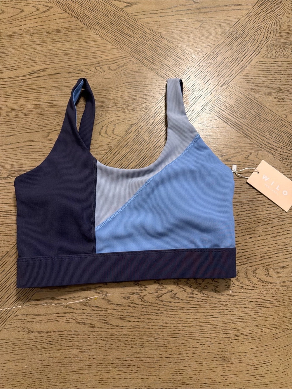 Wilo The Label Blue Ribbed Active Athletic Sports Bra Top Size S